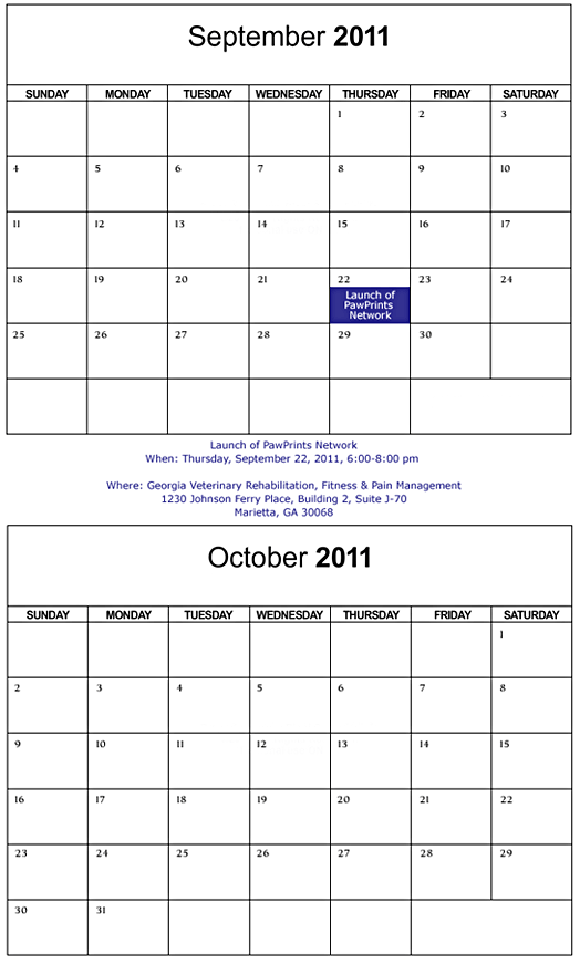 September - October 2011 Calendar